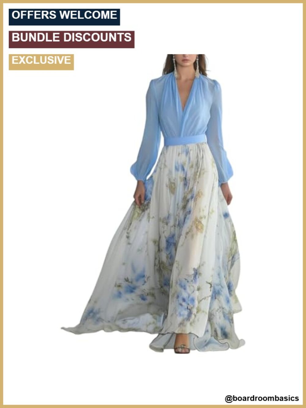 Women's Long Sleeve Floral Boho Empire Waist Maxi Wedding Guest Dress